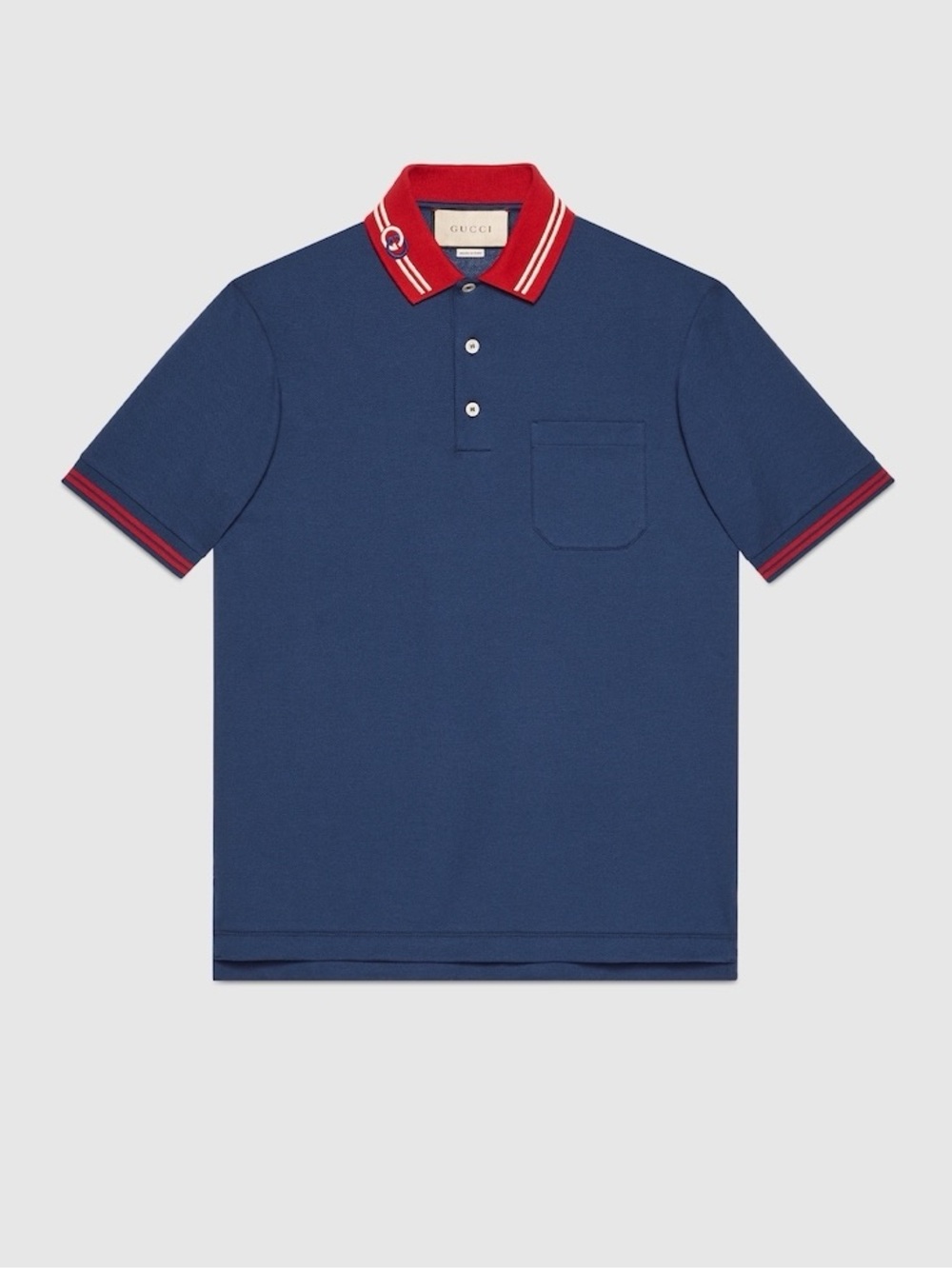 Gucci Men's Blue Cotton Knit Polo Shirt S Short Sleeve Pocket Embroidered Logo